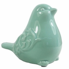 Ny fransk trädgårdsstuga fågelfigur dekorativ ljusgrön glaserad keramisk fågelfigur, fågelstaty, fågelskulptur