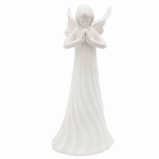 Cerámica orando Figura de ángel (blanco); Estatua del ángel guardián de pie 9 pulgadas