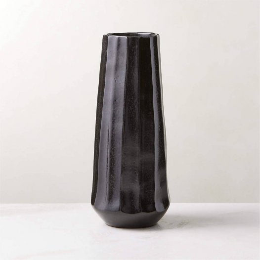 Ribbed sort vase høj
