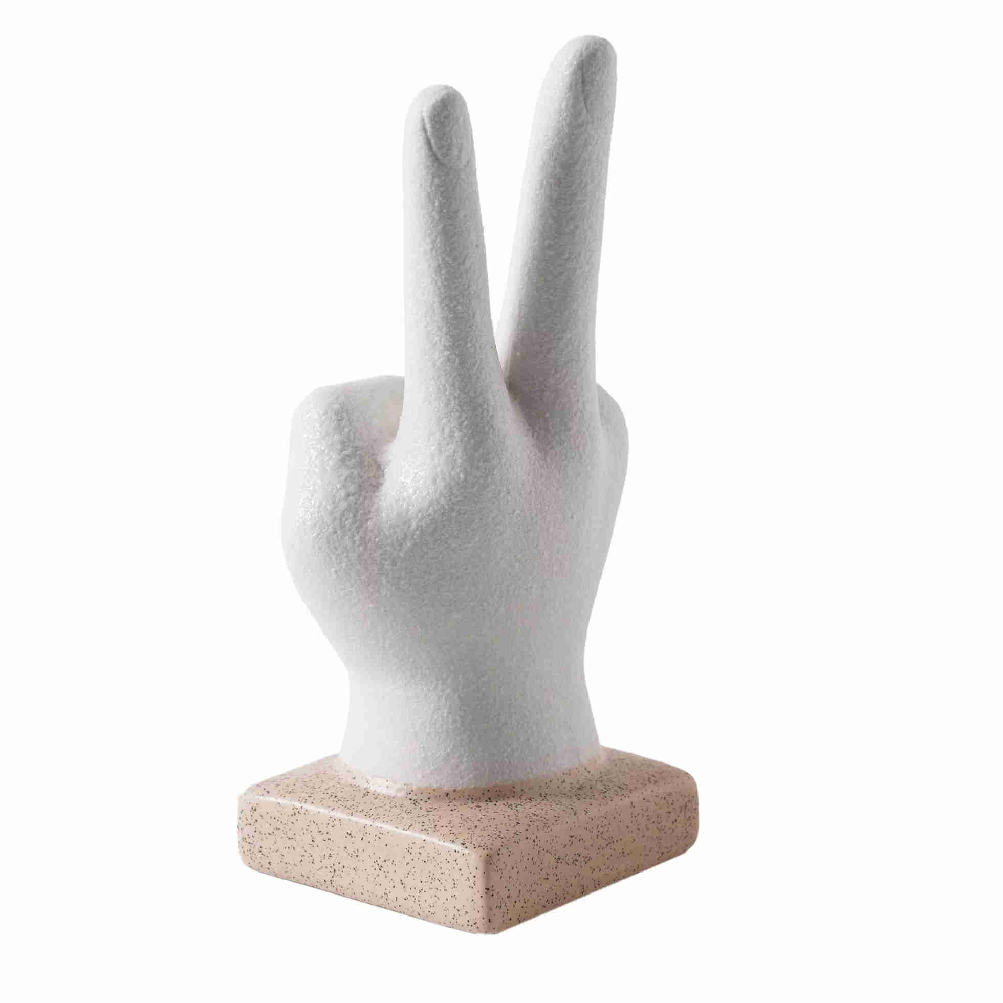 Segno di pace a mano in ceramica bianca decorazione di figurine bohémien - 6,5 "x 2,5" x 2,75 "
