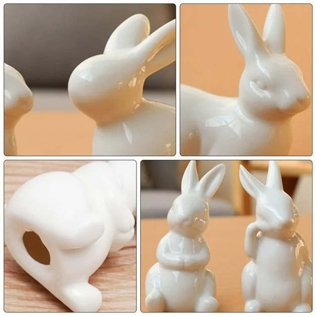5 pezzi di conigli in ceramica bianca figurine sculture coniglietti conigli decorazioni artigianali