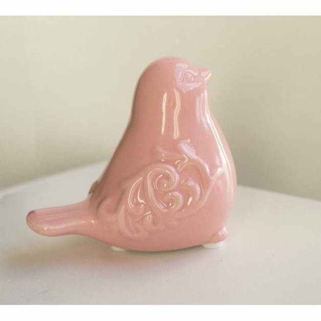 Nuovo statue di figurina per uccelli in ceramica glassata da giardino francese (rosa)