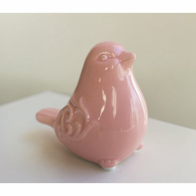 Nuovo statue di figurina per uccelli in ceramica glassata da giardino francese (rosa)