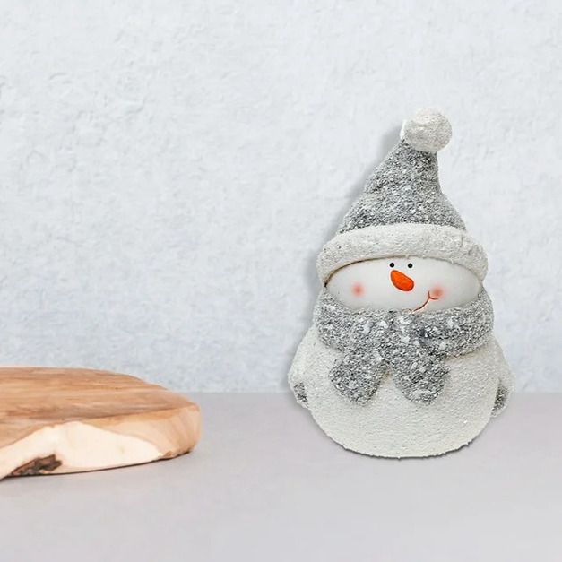Figurina per pupazzo di neve in ceramica di Natale con toque 7 "